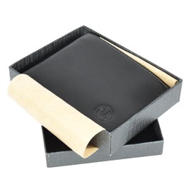 House of Luggage Premium Leder Bi-Fold Wallet ID Holder Coin Pocket Banknote Clip HLG180 Schwarz