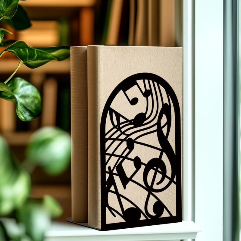 BEUNITONE Musical Metal Book Ends Non-Skid Black Unique Bookend Decorative