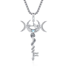 DRINSPER Lilith Key Necklace for Women Men 925 Sterling Silver Mythology Goddess Sigil of Lilith Moonstone Pendant Pagan Witchy Moonstone Amulet Witchcraft Jewelry