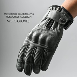 RIDEZ RLG2201-GR-M Motorcycle Genuine Leather Gloves, Smartphone Compatible, Men's Protector, Cowhide Leather, For Motorcycles, Women's, All Seasons, Spring, Summer, Autumn, Winter, Gray, American