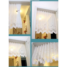 Yaland Net Curtains Transparent with Embroidery Short Curtains Country House Style Lace Vintage Curtains White (W x H 300 x 90 cm) Pack of 1