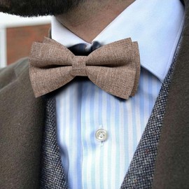 YOHOWA Tan Bow Ties for Men Cotton Linen Pre-tied Bow Tie Set with Handkerchief Cufflinks Party Wedding Prom