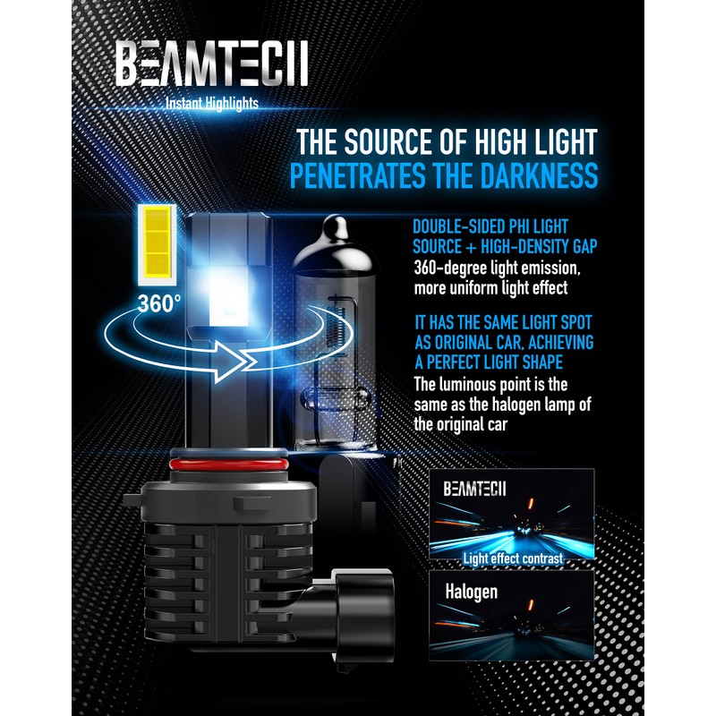 BEAMTECH 9005 Led Bulbs, Fanless in Line HB3 Fog Light