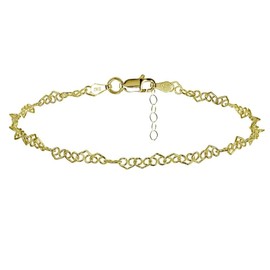 Jewelry Necklaces, Bracelets, Chains and more - Yellow Gold Flashed Sterling Silver Fancy Heart Link Chain Anklet - XFBX10613