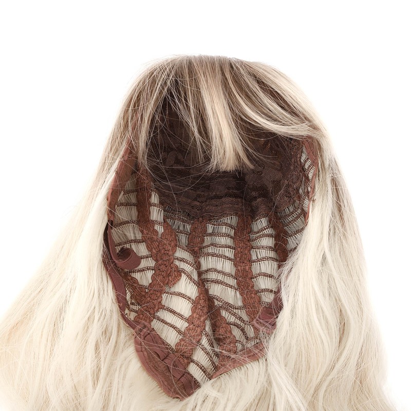 Gradient Blonde Brown Long Curly Wig Women Heat Resistant Synthetic