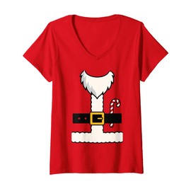 Womens Funny Santa Costume Red Outfit for Holiday Family Fun V-Neck T-Shirt