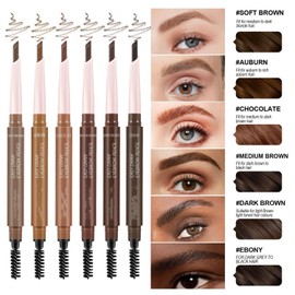 MAEPEOR Eyebrow Pencil 5 Colors Define Shape and Fill Brows with Brush, Longwearing Eye Brow Pencil for Soft Textured Natural Daily Look (03 Chocolate)
