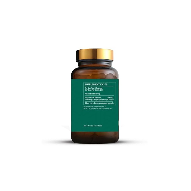 Glicinato de Magnesio 500mg, 200 Capsulas, Suplementos, Alta absorción, Magnesium