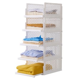 Pull-out Plastic Storage Basket,Stackable Closet Organizers Drawer Anti-Tipping, Reinforced Stable Shelf Container for Bathroom Laundry Room Storage, Space-Saving Clothes Storage (white, Large-5pcs)