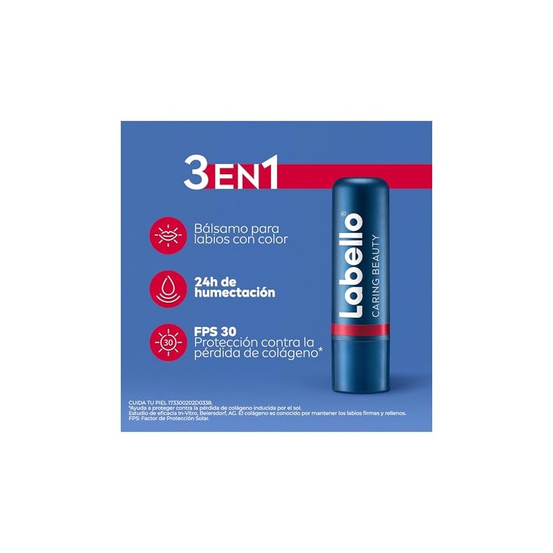 LABELLO Blsamo Labial Caring Beauty Red (4.8 g), Color Intenso