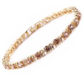 RIZILIA Eternity Tennis Bracelet [18cm/7inch] with Round Cut Gemstones CZ [Champagne] in 18K Yellow Gold Plated, Simple Modern Elegance