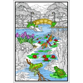 Stuff2Color Pond in The Park - Giant 22 X 32.5 Inch Line Art Coloring Poster (Great for Family Time, Adults, Kids, Classrooms, Care Facilities and Group Activities)