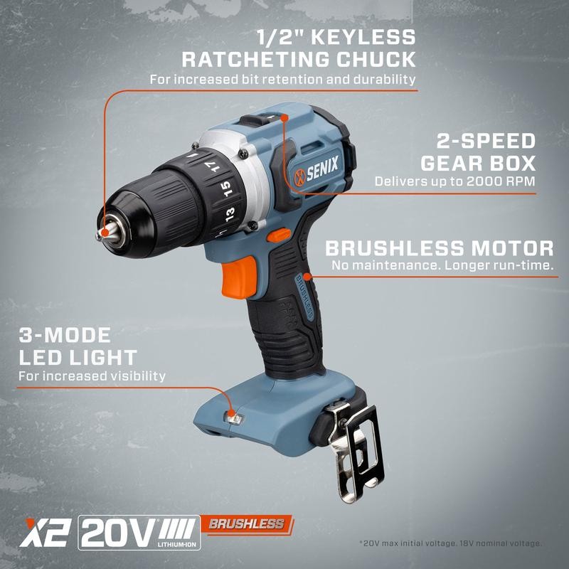 SENIX 20 Volt Max* 1/2-Inch Brushless Drill Driver , 45
