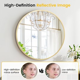 GarveeHome Gold Round Mirror for Wall 32 Inch, Aluminum Alloy Frame Round Mirror, High Definition Eco-Friendly Gold Circle Bathroom Mirror for Over Sink, Wall Mirror for Entryway, Bathroom, Vanity
