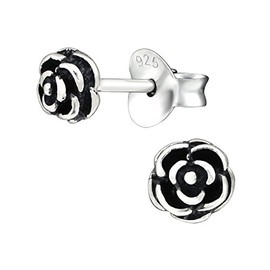 Laimons Women's Stud Earrings Rose Flower Oxidised Sterling Silver 925, Silver