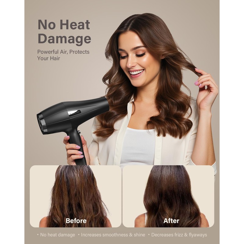 ANNLARY Ionic Hair Dryer with Diffuser for Curly Hair, Professional