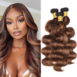 BilltiiWW Ombre P430 Body Wave Bundles Human Hair Highlight Body Wave Bundles Brown and Light Brown two tone Brazilian Human Hair Soft and Silky for Black Women 26 28 30 Inch