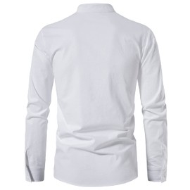 LUYANA Linen Shirt Men's Long-Sleeved Casual Shirt Ghillie Kilt Shirt, White