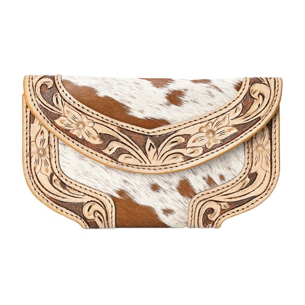 Merbaa Women's Hand Tooled Cowhide Leather Trifold Wallet – Brown