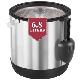 7QT/6.8LDouble-Wall Insulated Ice Bucket with Scoop & Lid, Large capacity Stainless Steel Beverage Bucket for Party Cocktail Bar, Champagnes (Black)