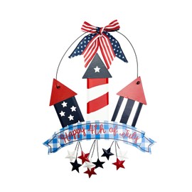 Happy 4th of July Hanging Fireworks Signs Wall Decor Hanging American Flag Wall Art Indoor Outdoor Patriotic Decorations