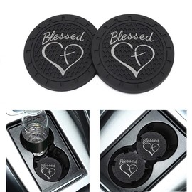 FLAGSP Blessed Cross and Heart Christian Auto Car Truck SUV Cup Holder Coaster for Blessed Car Interior Accessories 2-Pack (for Blessed White)