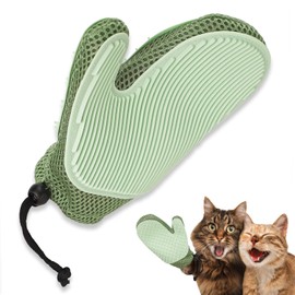 Mollypaws 2 in 1 Pet Fur Glove & Cat Hair Remover Glove, Dog Grooming Glove Brush for Shedding, Massage, Efficient Pet Hair Remover Mitt for Couch, Carpet [Green/Single]