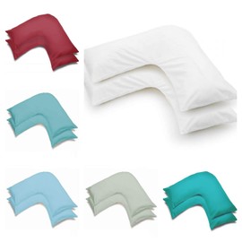 2 Pack Poly-Cotton Plain Dyed V Shaped Pillow Cases Covers - Orthopedic Pregnancy Maternity Back & Neck Support Nursing V Pillowcase Pair (White)