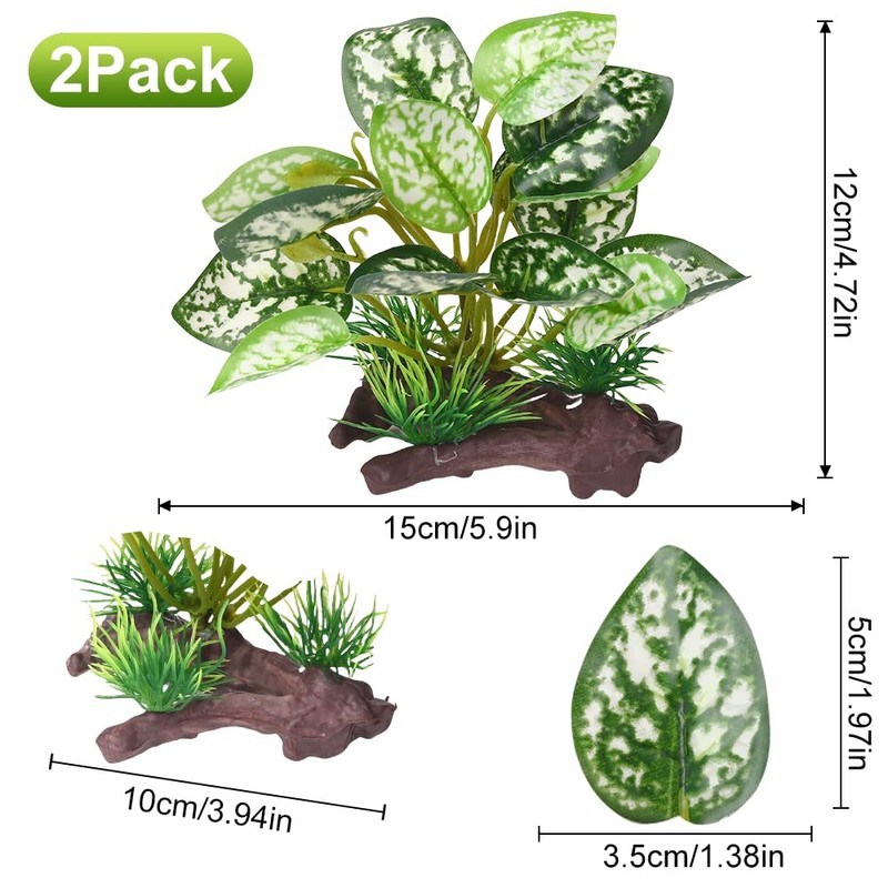 BEGONDIS 2Pcs Reptile Artificial Plants, Terrarium Plants Decorations Supplies, Aquarium