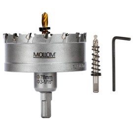 Mollom (3-1/16''|78mm) Heavy Duty Carbide Hole Saw with 2 Pilot Drill Bits, Hole Cutter cuts Stainless Steel, mild Steel, Iron, Copper, Brass, Plastic