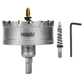 Mollom (3-1/16''|78mm) Heavy Duty Carbide Hole Saw with 2 Pilot Drill Bits, Hole Cutter cuts Stainless Steel, mild Steel, Iron, Copper, Brass, Plastic
