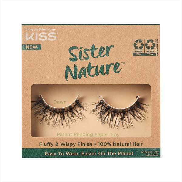 KISS Sister Nature Collection 1 Pair Dawn Eyelashes 100% Natural Hair Soft and Voluminous False Eyelashes Easy to Wear and Environmentally Friendly Packaging Includes Eyelash Glue