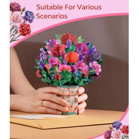 Magic Ants Pop Up Cards, Carnation Card, 9 inch Paper Flower Bouquet Card, Flower Card, Birthday Card, Anniversary Card, Thank You Card, 3D Popup Greeting Cards with Note Card and Envelope