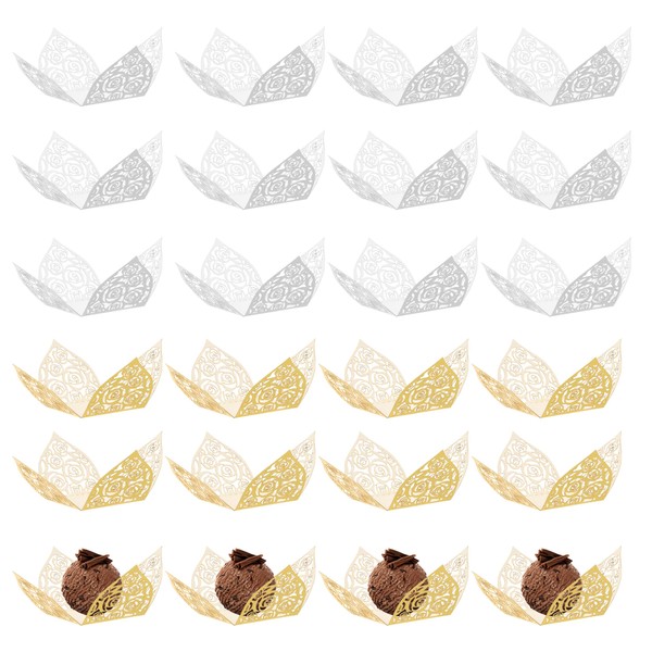 60 Pcs Truffle Wrappers Chocolate Wrappers Cups, Hollow Out Rose Truffle Chocolate Wrappers Paper, Mini Cupcake Liners Chocolate Wrappers Candy Cups for Wedding Party Supplies
