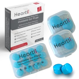 Heartli Premium Moldable Ultra Soft Silicon Ear Plugs Max Comfort Reusable - Noise Cancelling for Sleeping, Snoring, Working, Swimming, Travel, Concerts, Shooting, Etc. - 16 Count Includes 2 Travel Cases 27dB - Blue