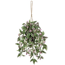 Briful Fake Hanging Plants 17.7" Faux Watermelon Peperomia Silk Plants with Black Pot Artificial Hanging Greenery for Home Garden Balcony Outdoor Patio Decor