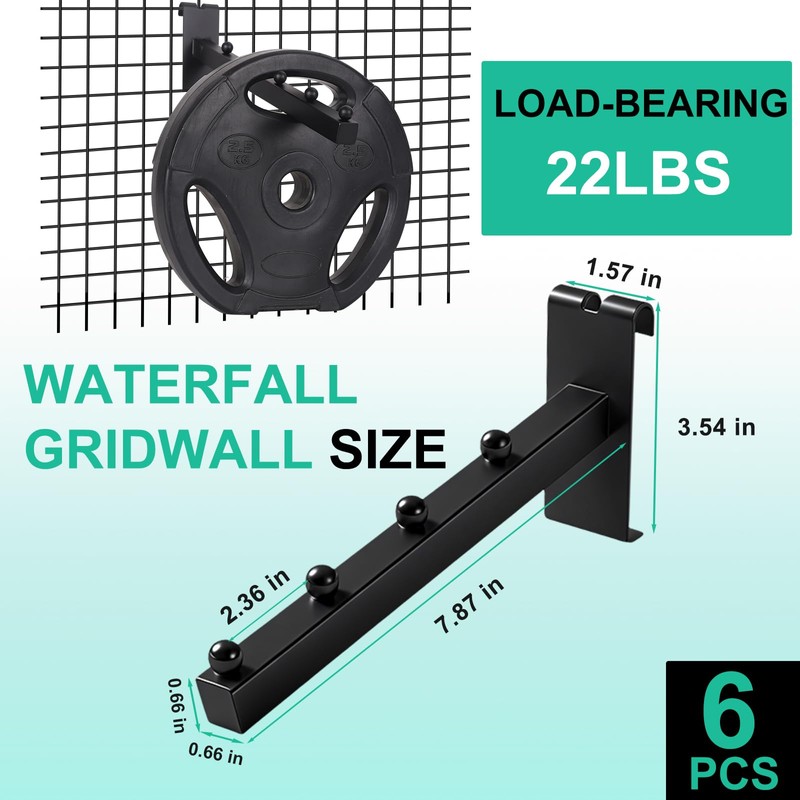 6 Pack Black Gridwall Waterfall Hooks 4 Ball, 8 Inch