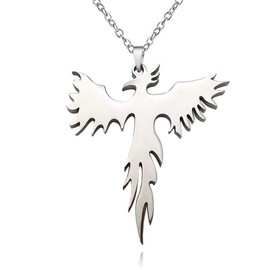 Stainless Steel Yin Yang Wolf Necklaces Disc Coyote Sun Moon Viking Runes Choker Phoenix Pendant Necklaces Bird Collar for Men Women Courage Power Jewelry-C Phoenix