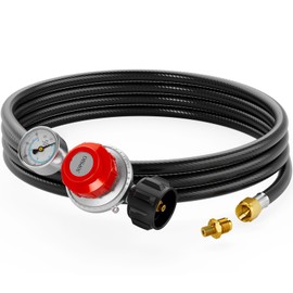 CALPOSE 15FT High Pressure Propane Regulator Hose with Gauge, 0~30PSI Adjustable Propane Tank Regulator, QCC1 & 3/8” Female, Fit for Turkey Fryer，Fish Fryer，Propane Burner，Fire Pit, Forge, and More