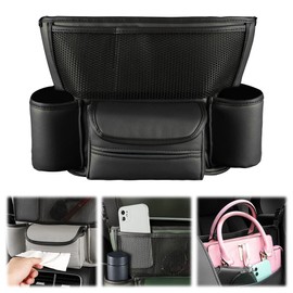 Car Storage Pocket Handbag Holder for Car Between Seats, Multi-Pocket Automotive Seat Organizer Large Capacity Storage Bag, Removable Car Organizer Pocket Pet Kids Barrier Car Net Pocket (Black)