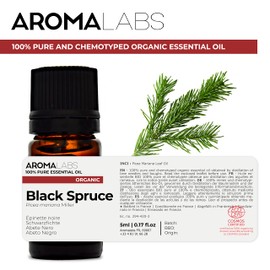 BIO - Black Spruce Essential Oil - 5mL - 100% Pure, Natural, Chemotyped and AB/Cosmos Certified - AROMA LABS (French Brand)