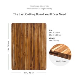 Teakhaus Cutting Board - Extra Large (XL) Wood Cutting Board with Grip Handles - Reversible Teak Edge Grain Wood - Knife Friendly - FSC Certified