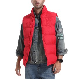 Zukela Red Men's Puffer Vest Big and Tall Outerwear Puffy Lightweight Sleeveless Jacket Quilted Down Vests Bubble Zipper Winter outdoor Warm Water-Resistant M