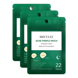 Breylee Tea Tree Acne Patches – Hydrocolloid Pimple Stickers, 3 Packs, 66 Count