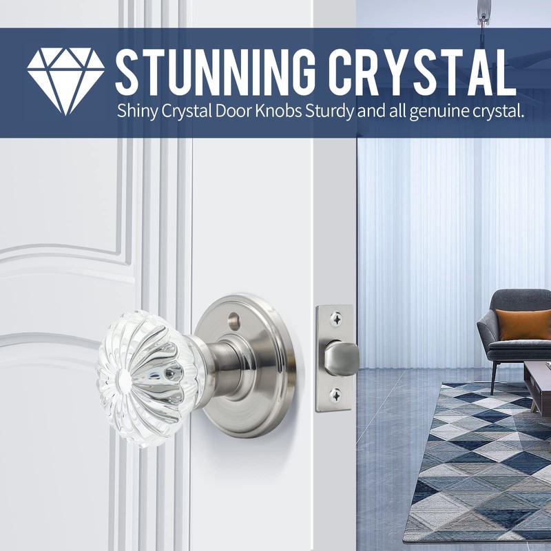 Cielsa Dawn Glass Door Knobs Interior with Lock, Satin Nickel