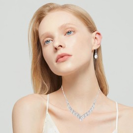 Silver Plated Elegant Necklace Earrings Bride Bridesmaid Jewelry Sets for Wedding Prom Crystal Jewelry Set for Women Costume Accessories, Metal, Crystal