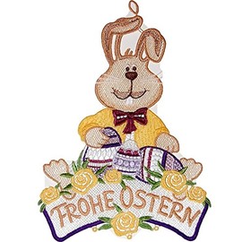 Window Sticker "Bunny Frohe Ostern" Plauener Spitze®, Size 26 cm, 7 Colours