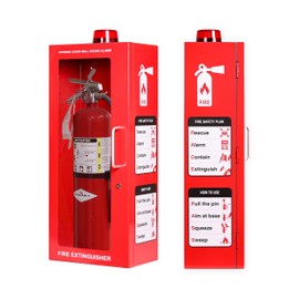 Fire Extinguisher Cabinet | Wall & Surface Mount | Holds 2.5 Pound, 5 lb or 10 lb Extinguishers | Optional Alarm & Lock | Fire Safety Instructions Included (Red, Metal)