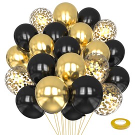 75pcs Black and Gold Balloons, 12 Inch Black and Gold Confetti Balloons Gold Latex Balloons for Birthday, New Year,Wedding,Graduation Party Baby Shower Decorations