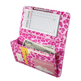 Server Book for Waitress Book with Zipper Pocket and Magnetic Closure, 5"×9" Pink Leopard Cute Server Wallet with Money Pocket, Restaurant Waitstaff Organizer Fit Server Apron